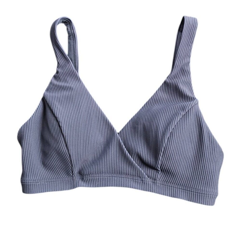 Lululemon Womens Clear Waters Bikini Top, Blue, Ribbed V-Neck, C/D Cup, Size 4